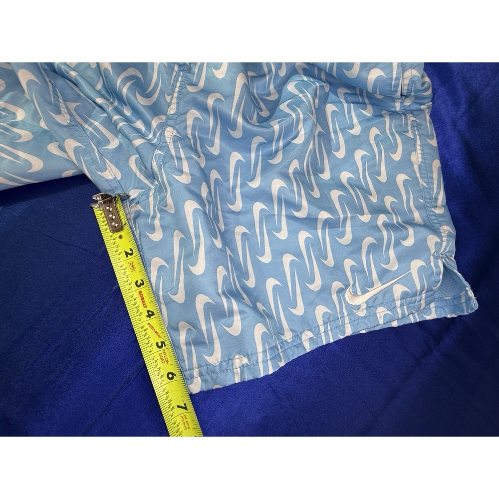 Nike Swim Shorts Men's Small 6.5" Blue Volley Shorts White Swoosh AOP All Over - Picture 6 of 8